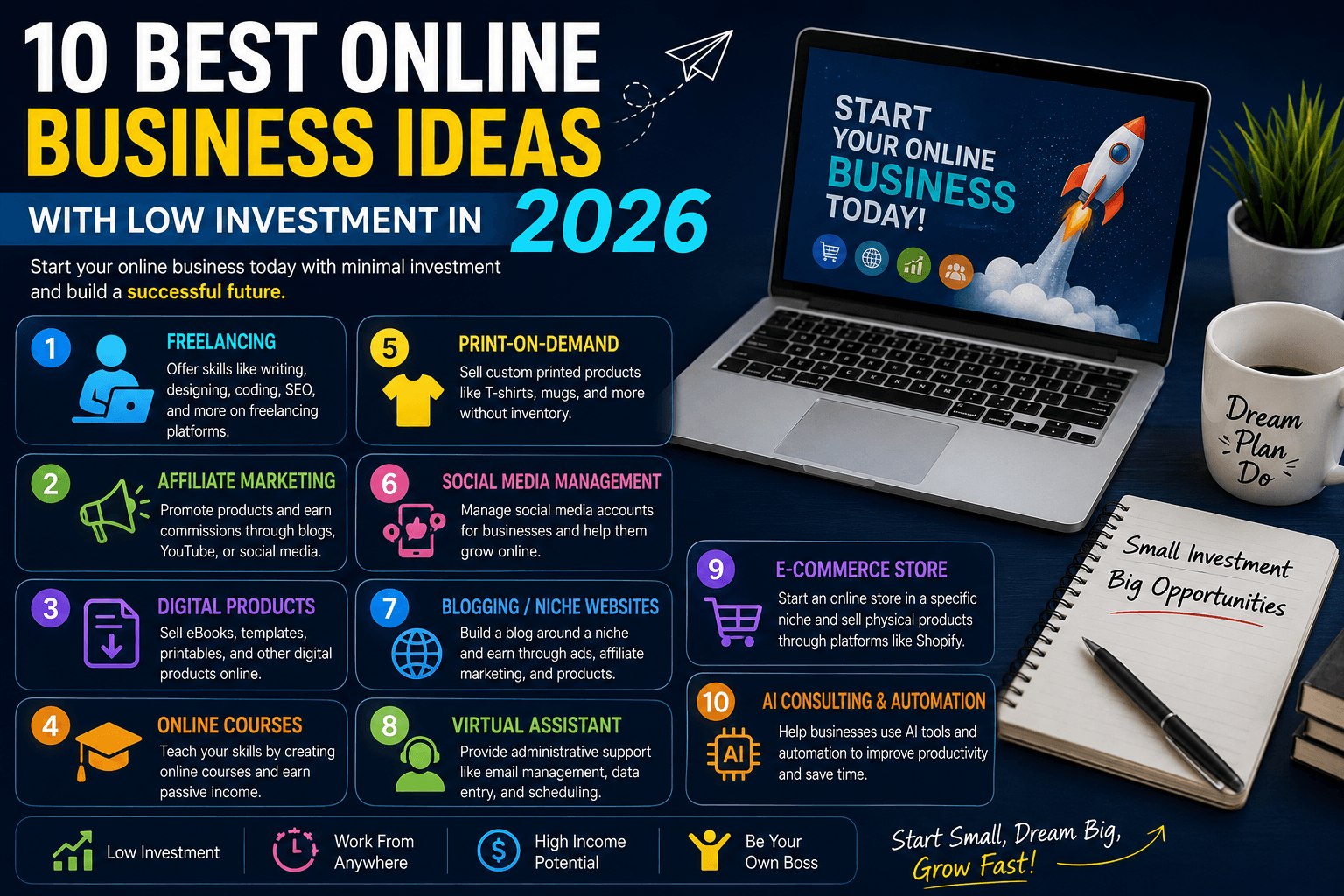 10 Best Online Business Ideas With Low Investment in 2026